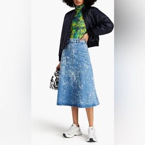 GANNI Acid Wash Effect Denim Midi Flared Skirt